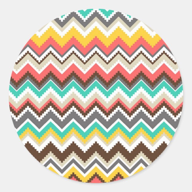 Colorful Aztec Tribal Chevron ZigZag Stripes Classic Round Sticker (Front)
