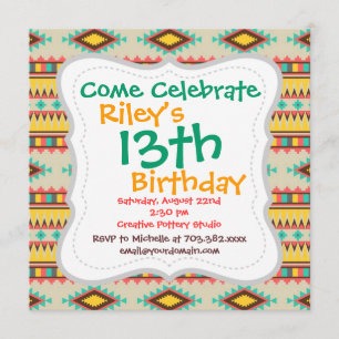 Colorful Aztec Tribal Native American Diamonds Invitation