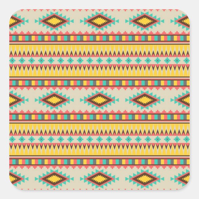Colorful Aztec Tribal Native American Diamonds Square Sticker (Front)