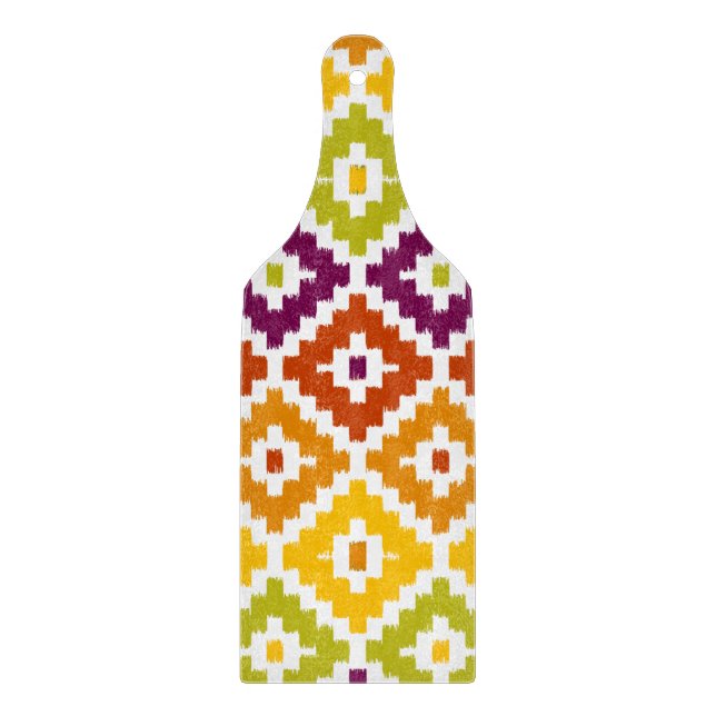 Colorful Aztec Tribal Print Ikat Diamond Pattern Cutting Board (Front)