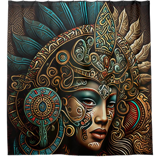 Colorful Aztec Warrior Princess Shower Curtain (Front)