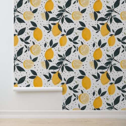 Colorful Azulejo Yellow Lemons  Wallpaper