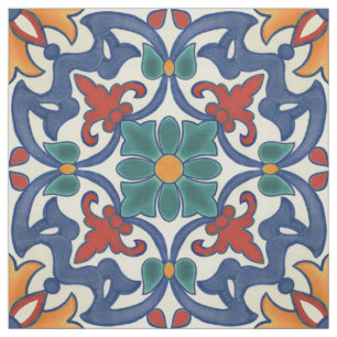 Colorful Azulejos Pattern Fabric