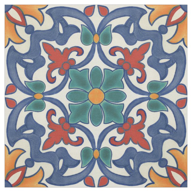 Colorful Azulejos Pattern Fabric (Swatch)