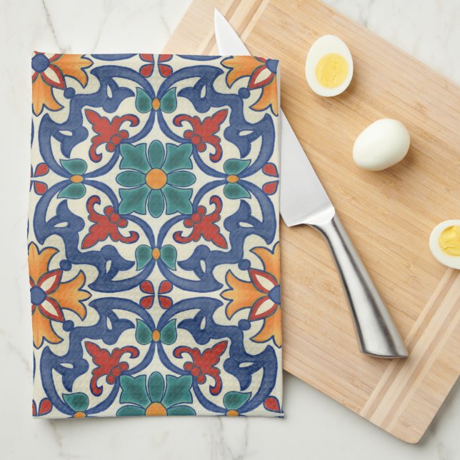 Colorful Azulejos Pattern  Kitchen Towel (Quarter Fold)