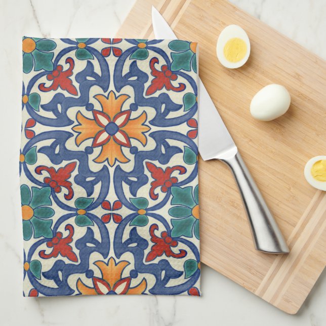 Colorful Azulejos Pattern  Kitchen Towel (Quarter Fold)