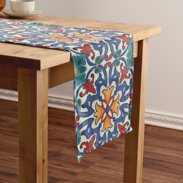 Colorful Azulejos Pattern Long Table Runner (In Situ)