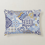 Colorful Azulejos tiles: hand-drawn pattern. Accent Pillow