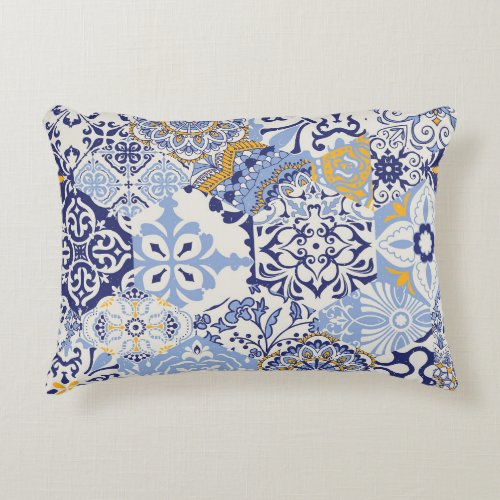 Colorful Azulejos tiles hand_drawn pattern Accent Pillow
