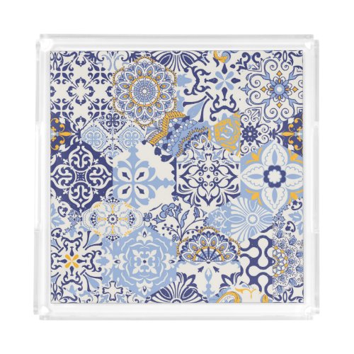 Colorful Azulejos tiles hand_drawn pattern Acrylic Tray