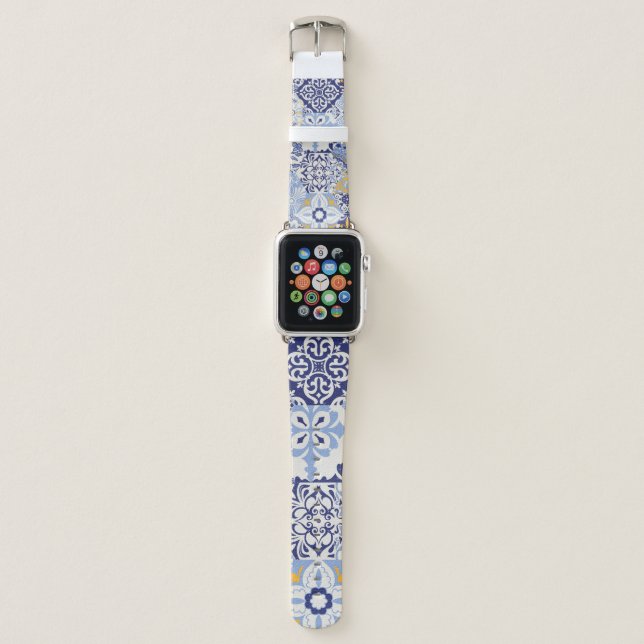 Colorful Azulejos tiles: hand-drawn pattern. Apple Watch Band (Front)