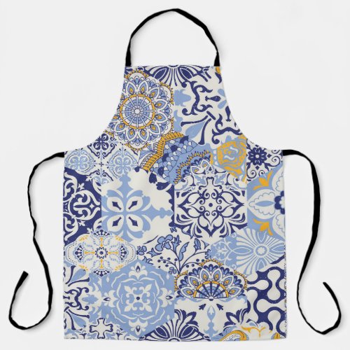 Colorful Azulejos tiles hand_drawn pattern Apron