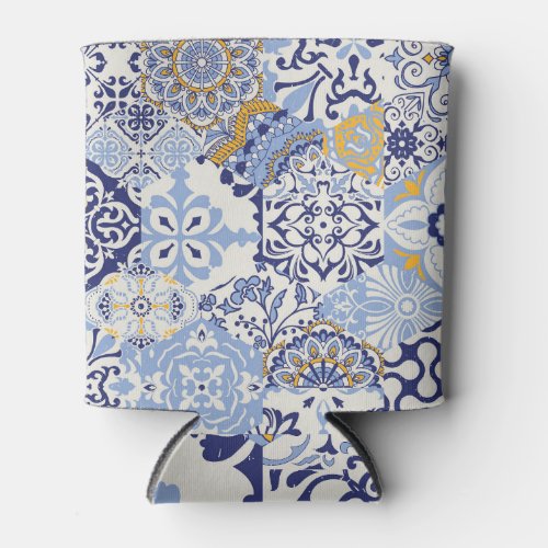 Colorful Azulejos tiles hand_drawn pattern Can Cooler