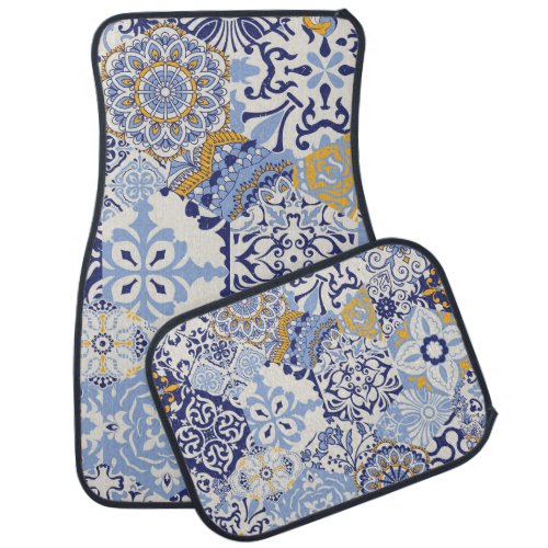 Colorful Azulejos tiles hand_drawn pattern Car Floor Mat