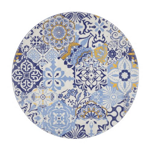 Colorful Azulejos tiles hand_drawn pattern Cutting Board