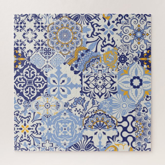Colorful Azulejos tiles: hand-drawn pattern. Jigsaw Puzzle (Vertical)