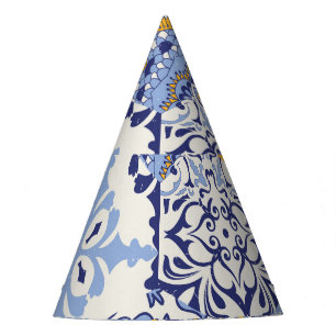 Colorful Azulejos tiles: hand-drawn pattern. Party Hat