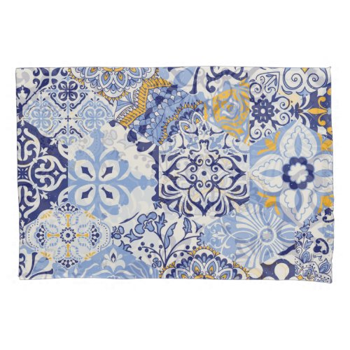 Colorful Azulejos tiles hand_drawn pattern Pillow Case