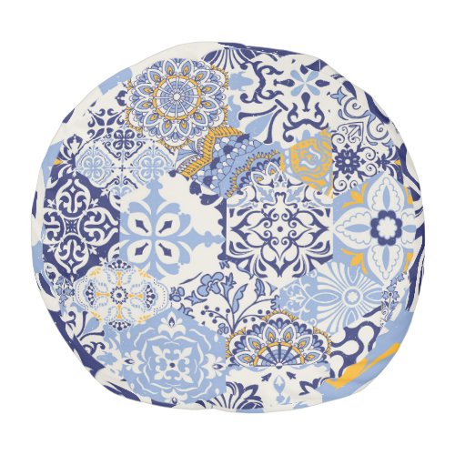 Colorful Azulejos tiles hand_drawn pattern Pouf