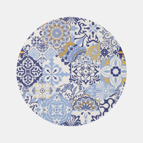 Colorful Azulejos tiles hand_drawn pattern Rug