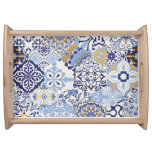 Colorful Azulejos tiles: hand-drawn pattern. Serving Tray