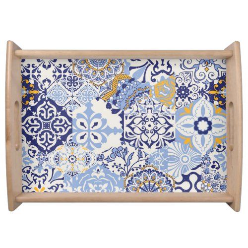 Colorful Azulejos tiles hand_drawn pattern Serving Tray