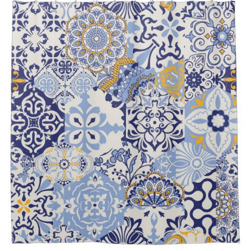 Colorful Azulejos tiles hand_drawn pattern Shower Curtain