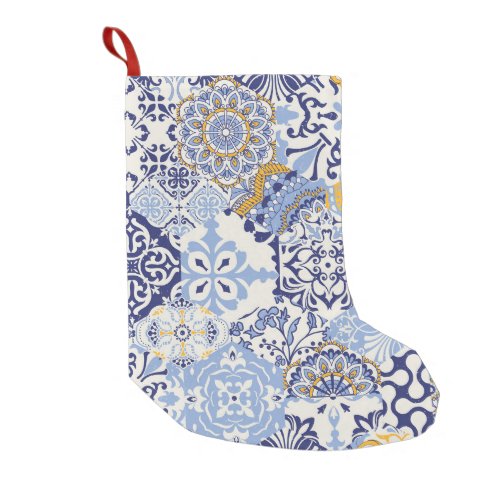 Colorful Azulejos tiles hand_drawn pattern Small Christmas Stocking