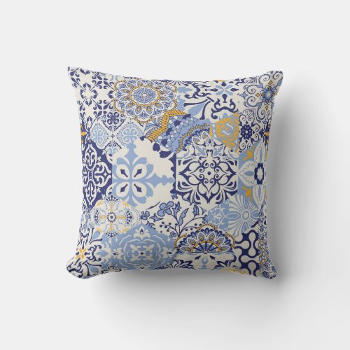Colorful Azulejos tiles hand_drawn pattern Throw Pillow