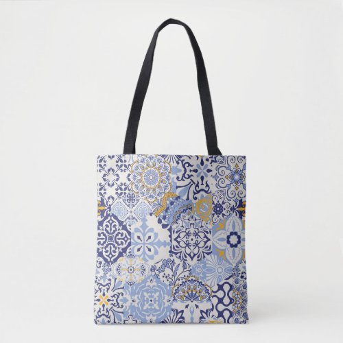 Colorful Azulejos tiles hand_drawn pattern Tote Bag