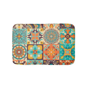 Colorful Azulejos Traditional Tiles Set Bath Mat