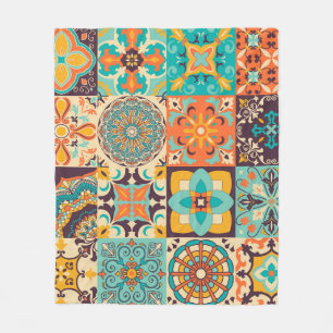 Colorful Azulejos Traditional Tiles Set Fleece Blanket