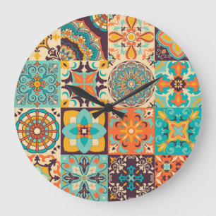 Colorful Azulejos Traditional Tiles Set Large Clock