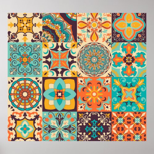 Colorful Azulejos Traditional Tiles Set Poster