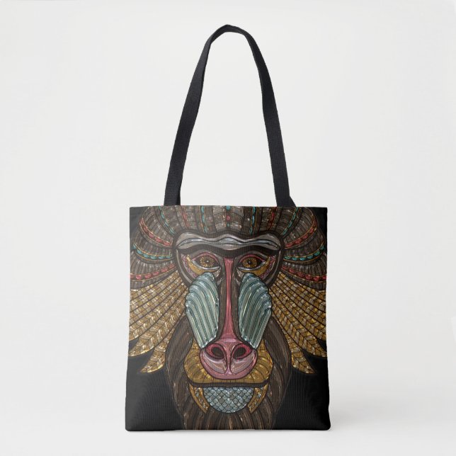 Colorful Baboon Mask Mosaic Tote Bag (Front)