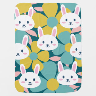 Colorful Baby Blanket with Rabbit and Flowers