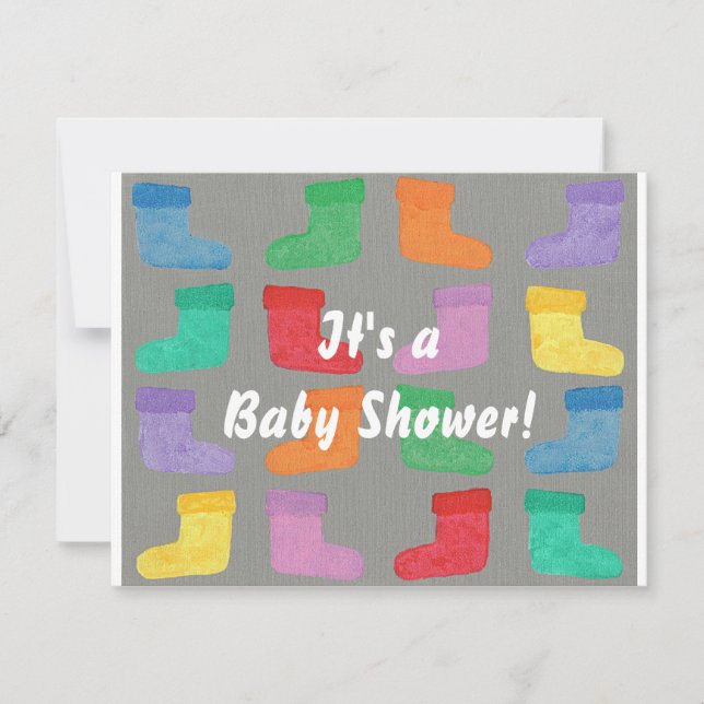 Colorful Baby Boots Unisex Shower Invitations (Front)