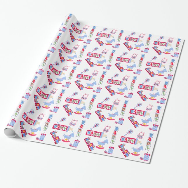 Colorful Baby Boy Shower Wrapping Paper (Unrolled)