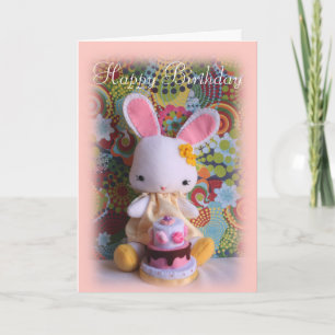 Colorful Baby Bunny with Cake Birthday Card