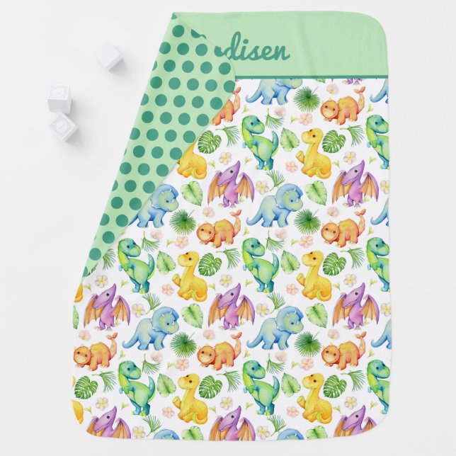 Colorful Baby Dinosaur Baby Blanket (In Situ)