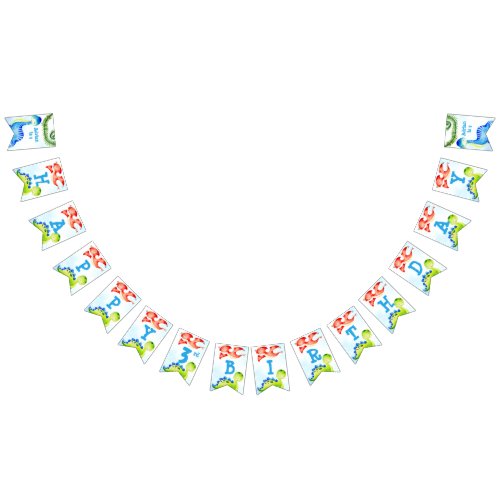 Colorful baby dinosaurs birthday personalized bunting flags