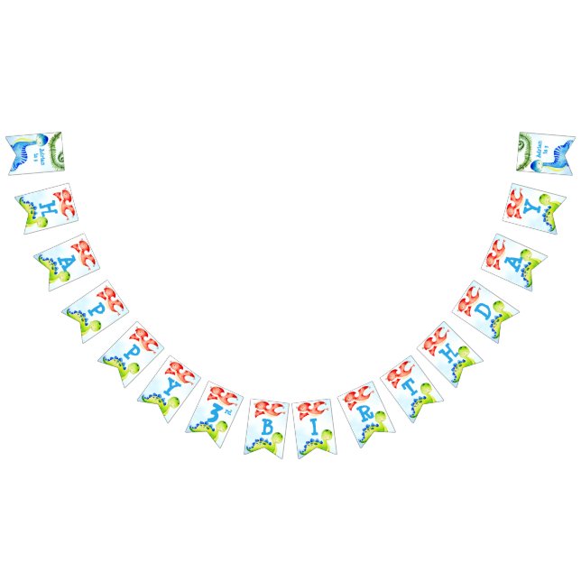 Colorful baby dinosaurs birthday personalized bunting flags (All)