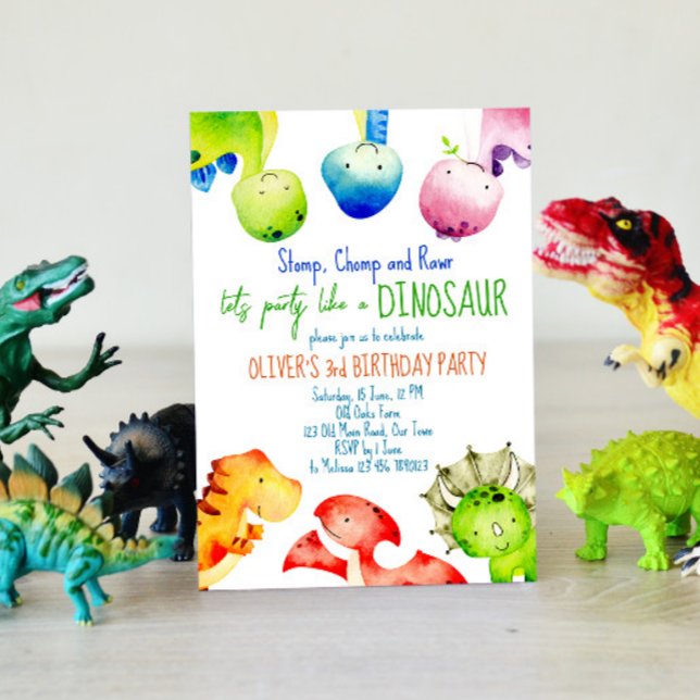 Colorful baby dinosaurs toddler birthday invite (Creator Uploaded)