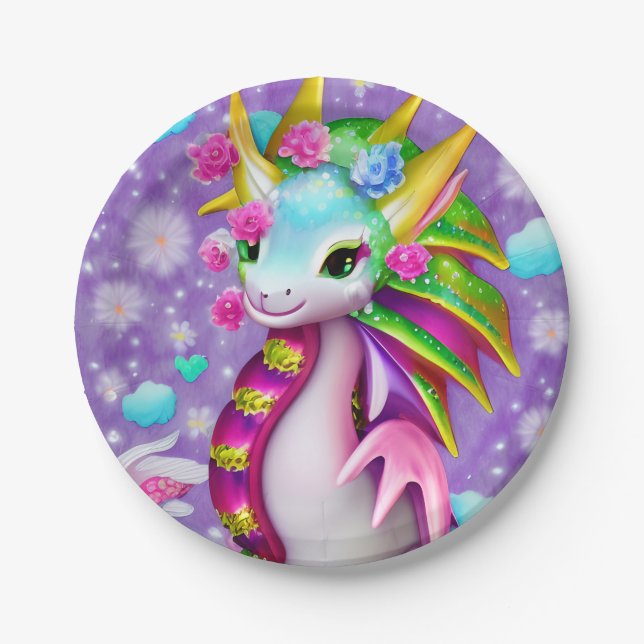 Colorful Baby Dragon  Paper Plates (Front)