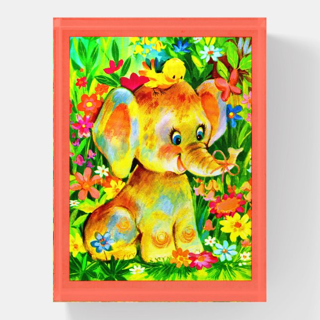 colorful baby elephant paperweight (Vertical)