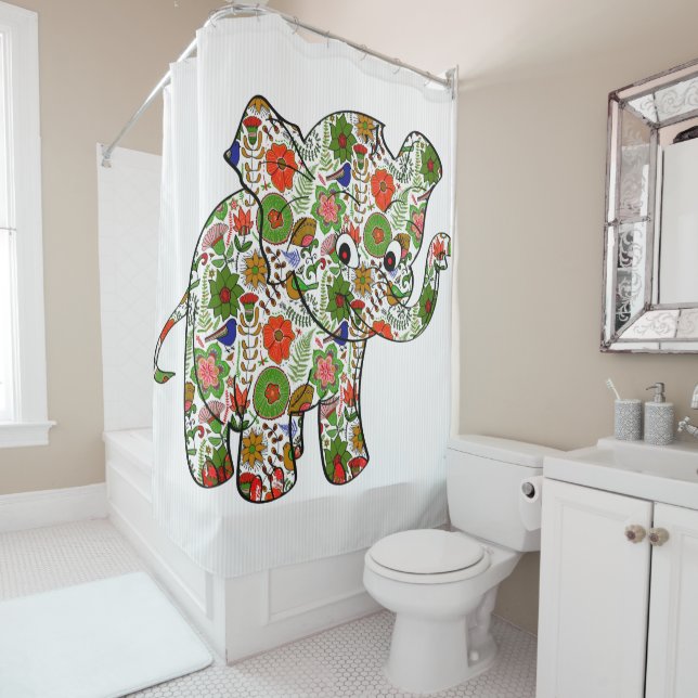 Colorful Baby Elephant Shower Curtain (In Situ)