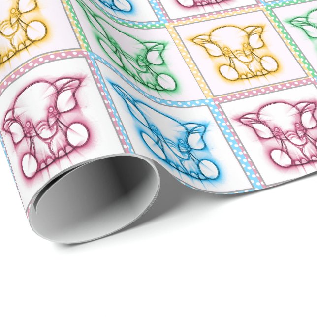 Colorful Baby Elephant Sketches Wrapping Paper (Roll Corner)