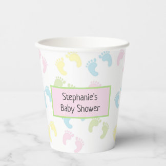Colorful Baby Foot Prints Baby Shower Paper Cups