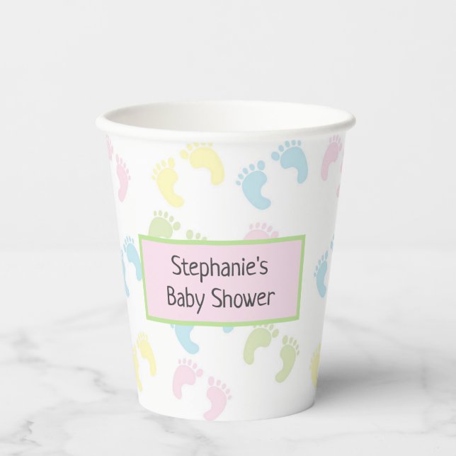 Colorful Baby Foot Prints Baby Shower Paper Cups (Front)