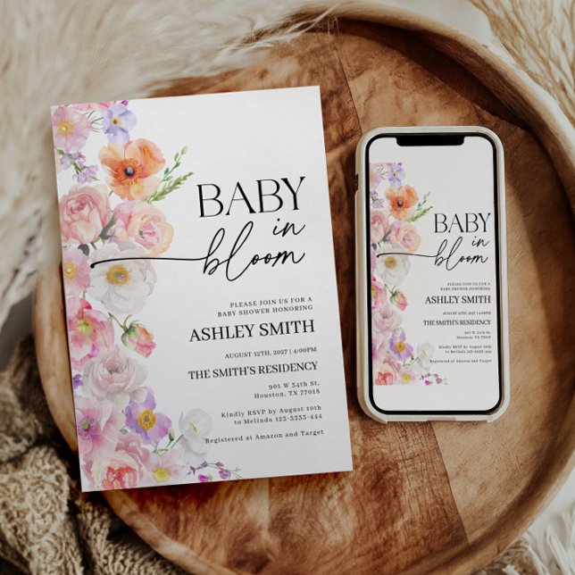 Colorful Baby in Bloom Invitation | Summer Flowers (baby in bloom baby shower invitation floral fiesta)